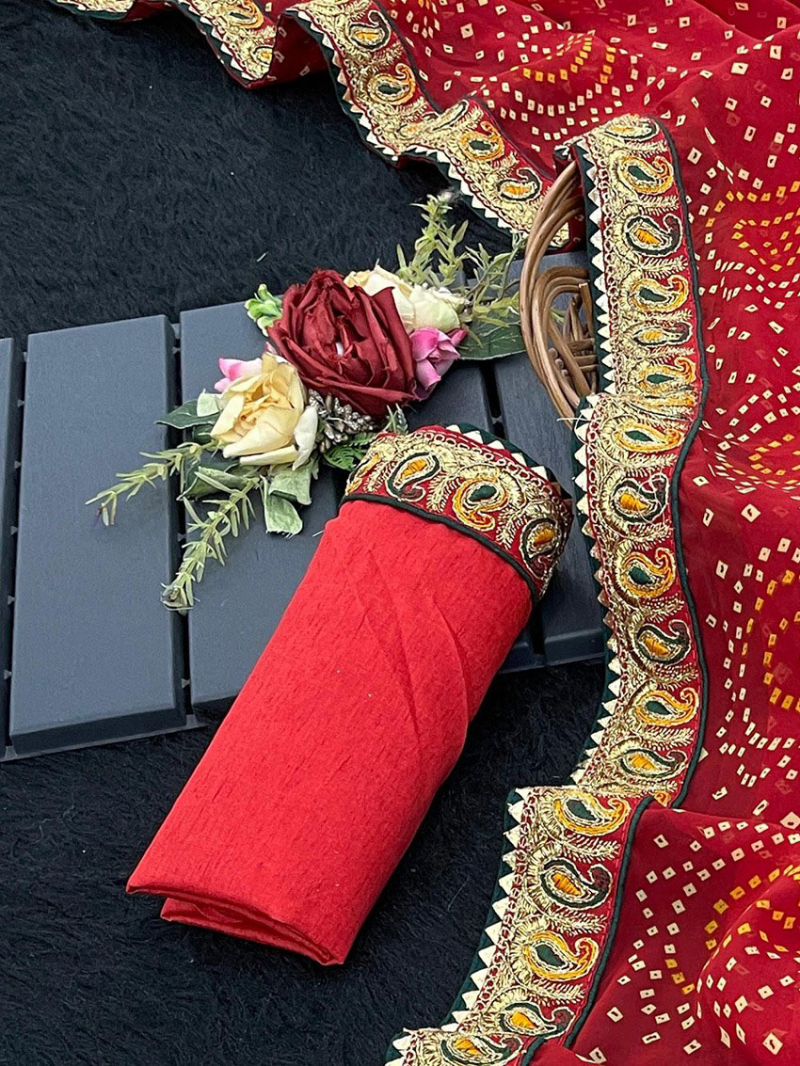 Traditional Festive Royal Red Bandhani Viscose Georgette Saree