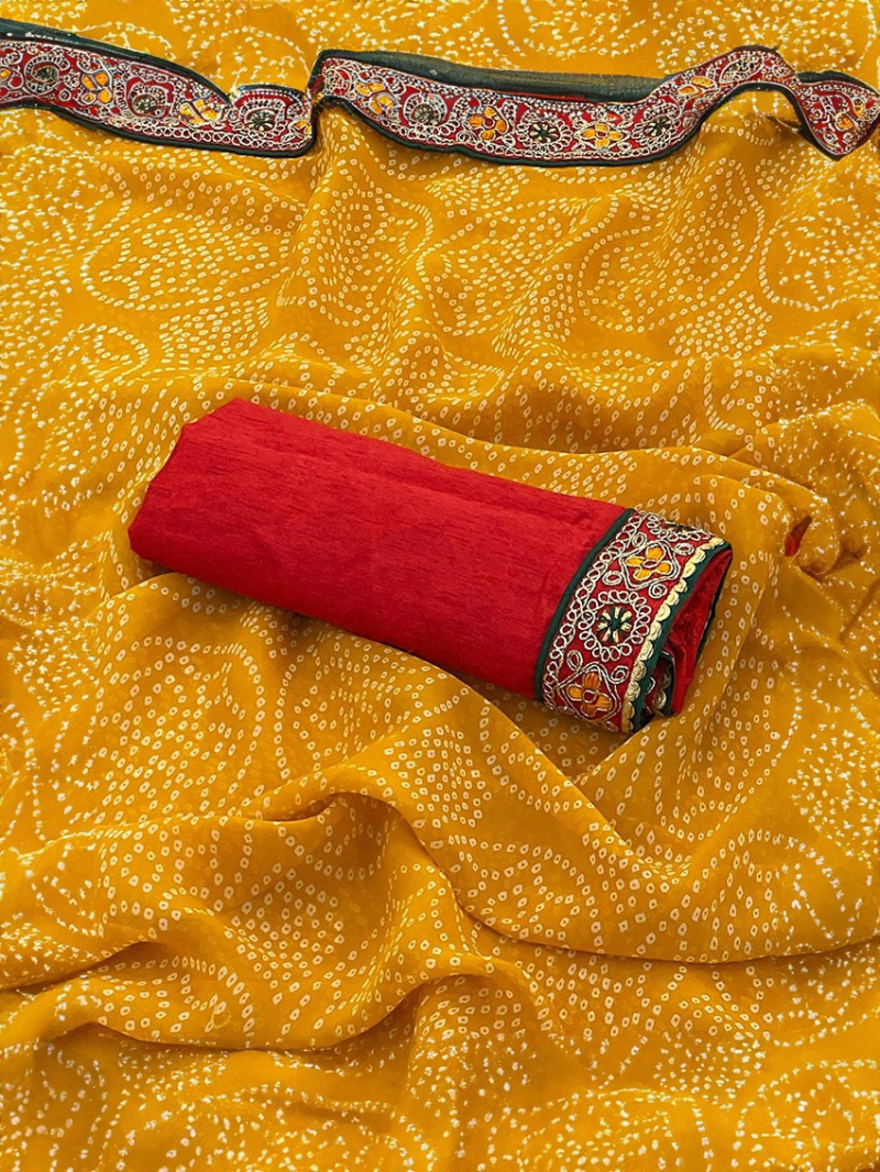 Elegant Ethnic Festive  Mustard  Yellow Viscose Georgette Saree