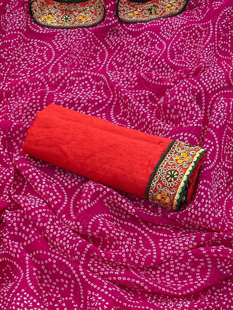 Traditional Festive Rani Pink Viscose Georgette Saree