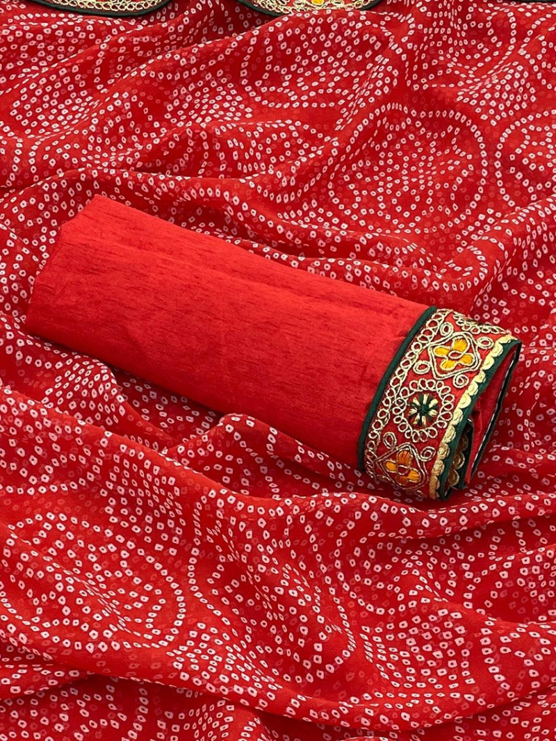Authentic Traditional Red Viscose Georgette Saree