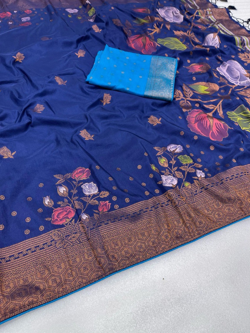 Traditional Festive Navy Blue Pure Banarasi Dola Silk Saree