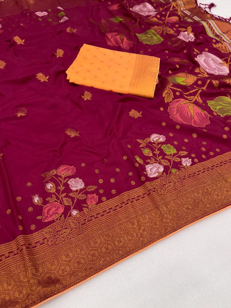 Ethnic Traditional Festive Maroon Pure Banarasi Dola Silk Saree