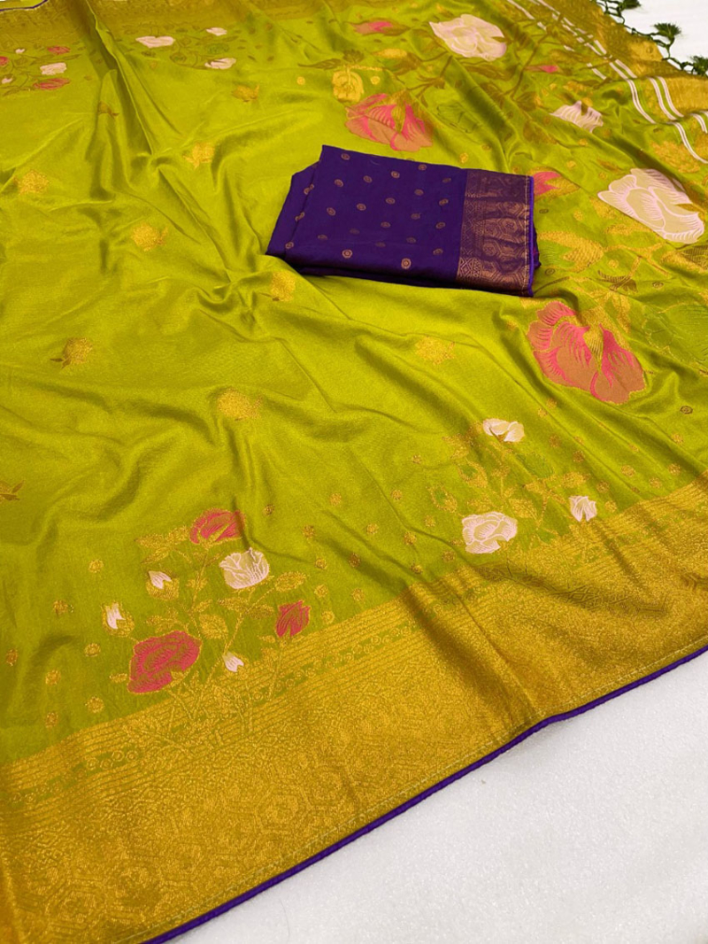 Ethnic Traditional Mehandi Green Pure Banarasi Dola Silk