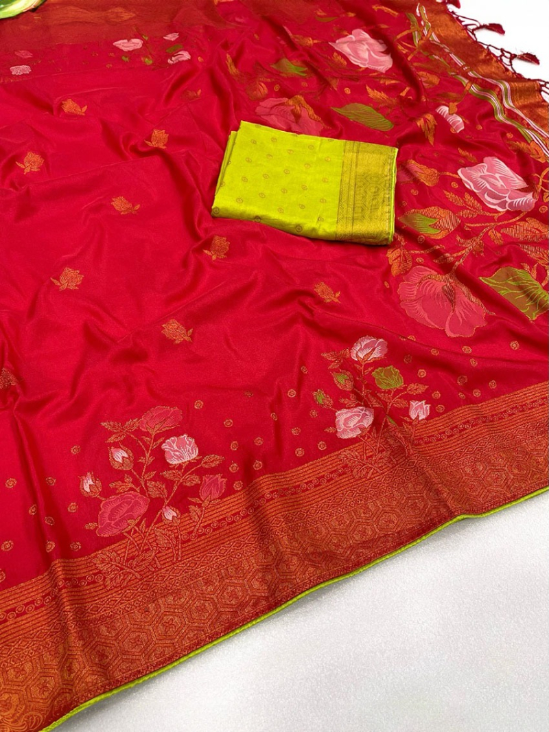 Elegant Traditional Festive Red Pure Banarasi Dola Silk