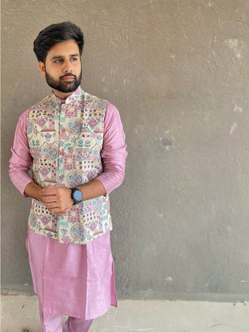 Ethnic Traditional Pastel Pink Bangalori Silk Kurta Pajama Set