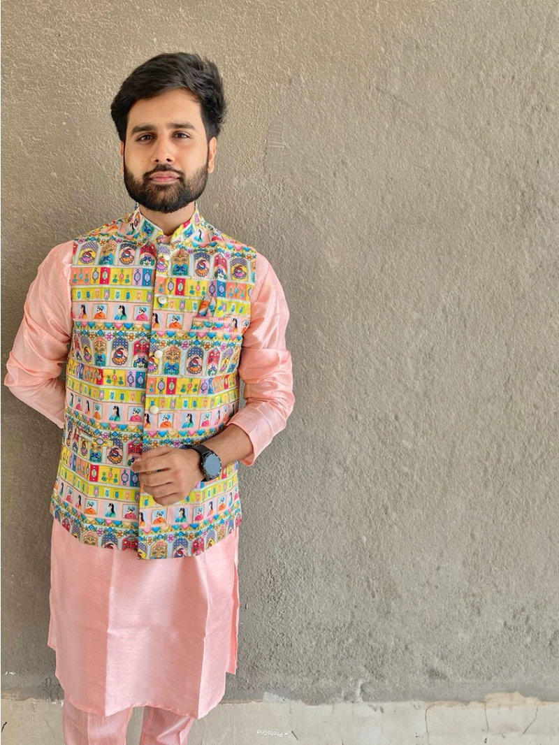 Traditional Ethnic Peach Banglore Silk Kurta Pajama Set