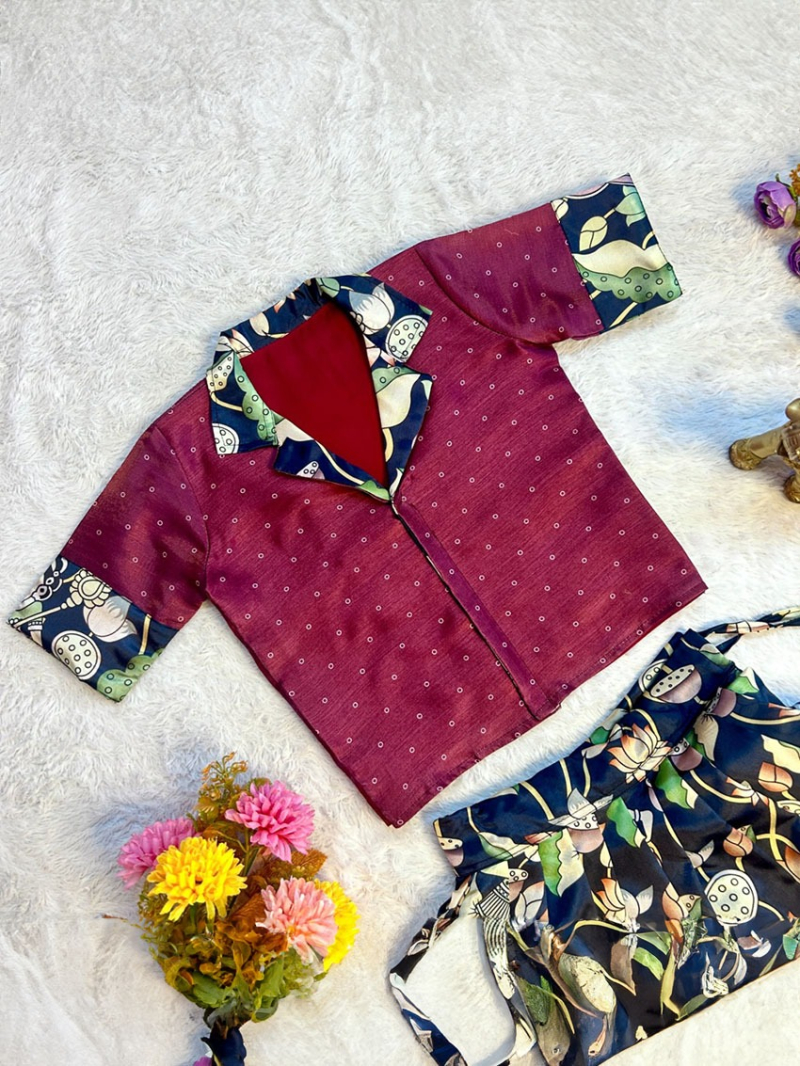 Designer Traditional Maroon & Navy Blue Zari Silk Lehanga Suit