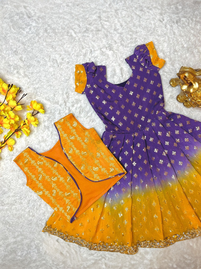 Elegant Traditional Viscose Dyable Silk Kids Gown 