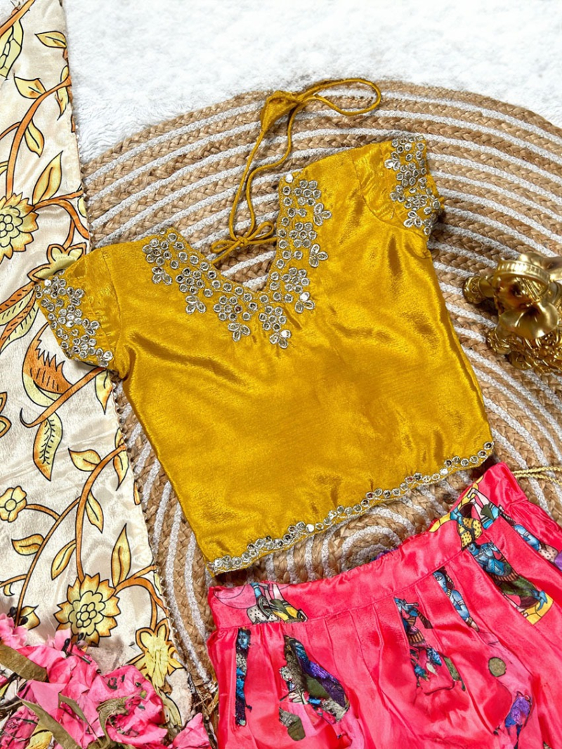 Traditional Ethnic Mustard Yellow Chinnon Kids Lehanga Choli  Suit