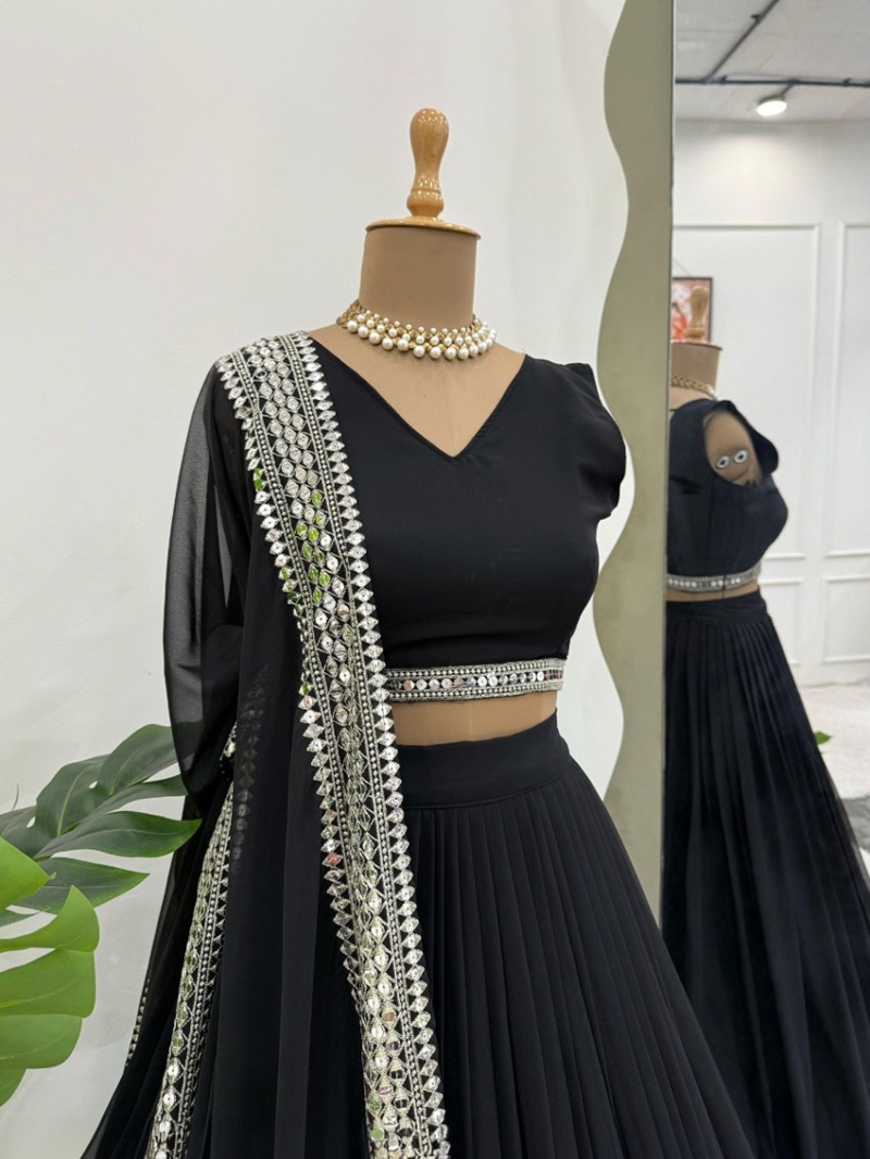 Elegant Traditional  Black Georgette Lehanga Suit