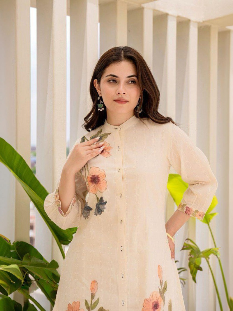 Elegant Casual Festive Soft Ivory Kurta Pant Suit