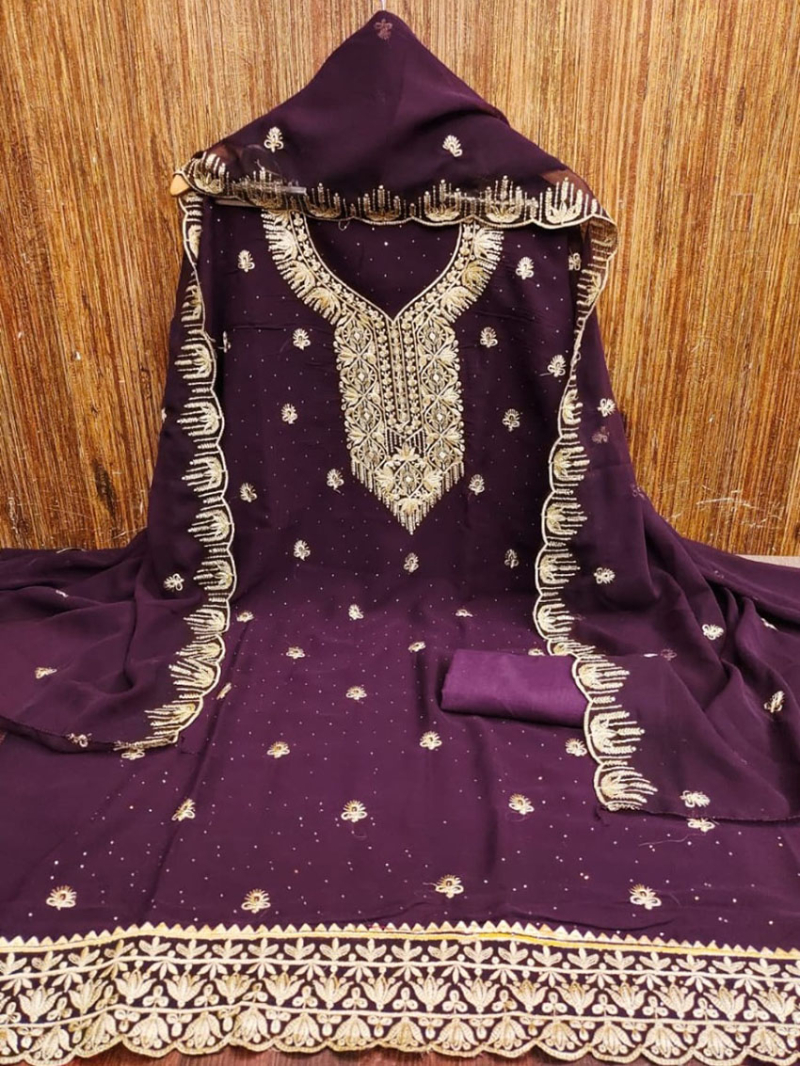 Ethnic Traditional Royal Purple Georgette Straight Suit