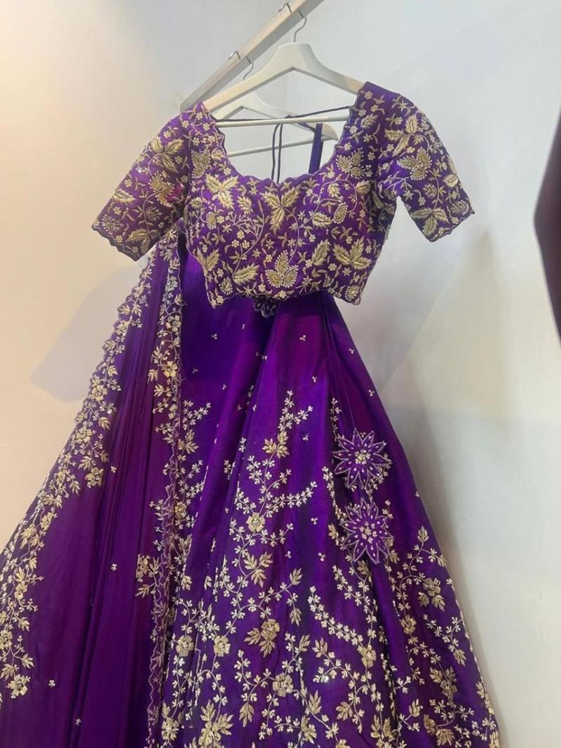 Elegant Traditional Deep Purple Faux Georgette Lehanga Suit