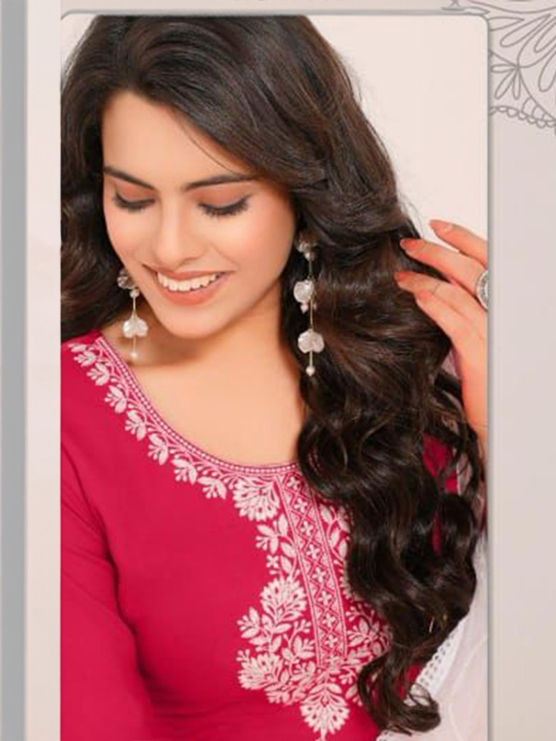 Elegant Festive Rani Pink Rayon Straight Suit