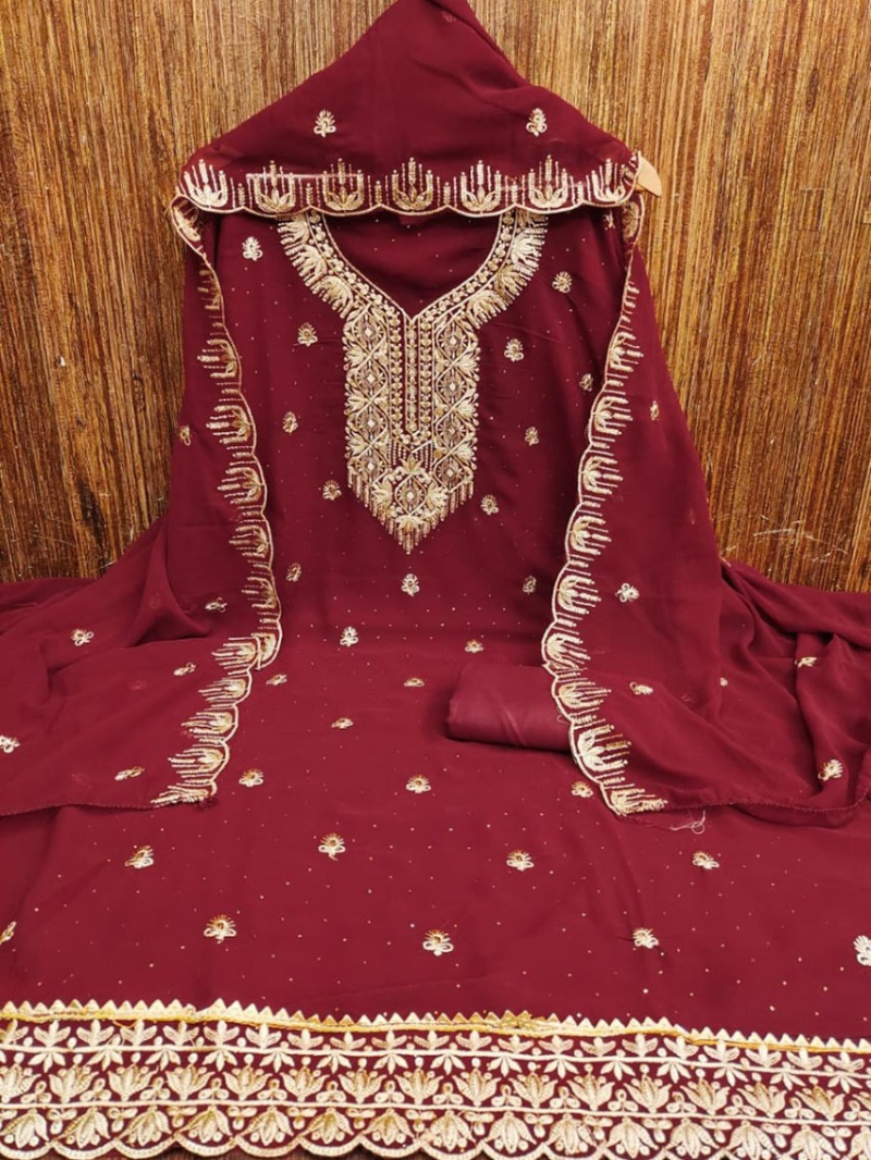 Ethnic Traditional Maroon Georgette Straight Suit