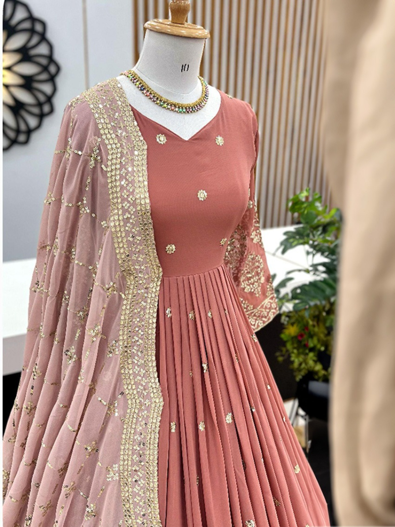 Ethnic Traditional Peach Georgette Anarkali Suit