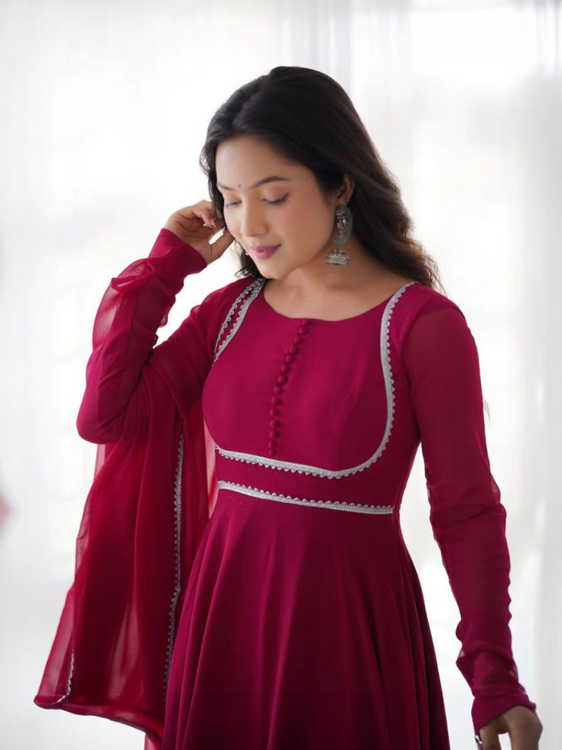 Ethnic Festive Traditional Rani  Pink Georgette  Anarkali Suit