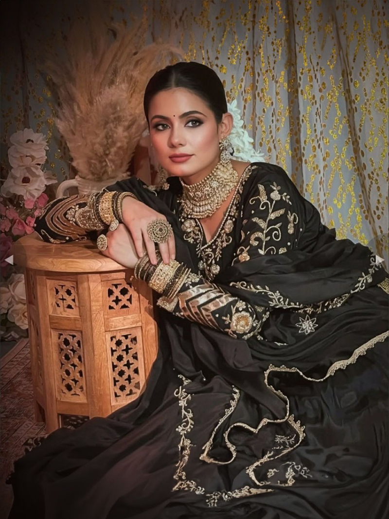 Authentic Elegant Festive Black Crepe Silk Lehanga Suit