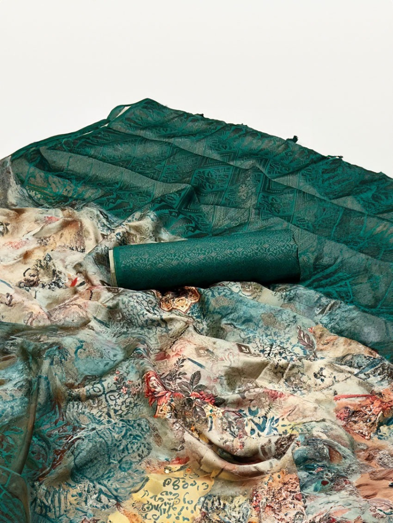 Authentic Traditional Festive Teal Green Art Silk Saree 