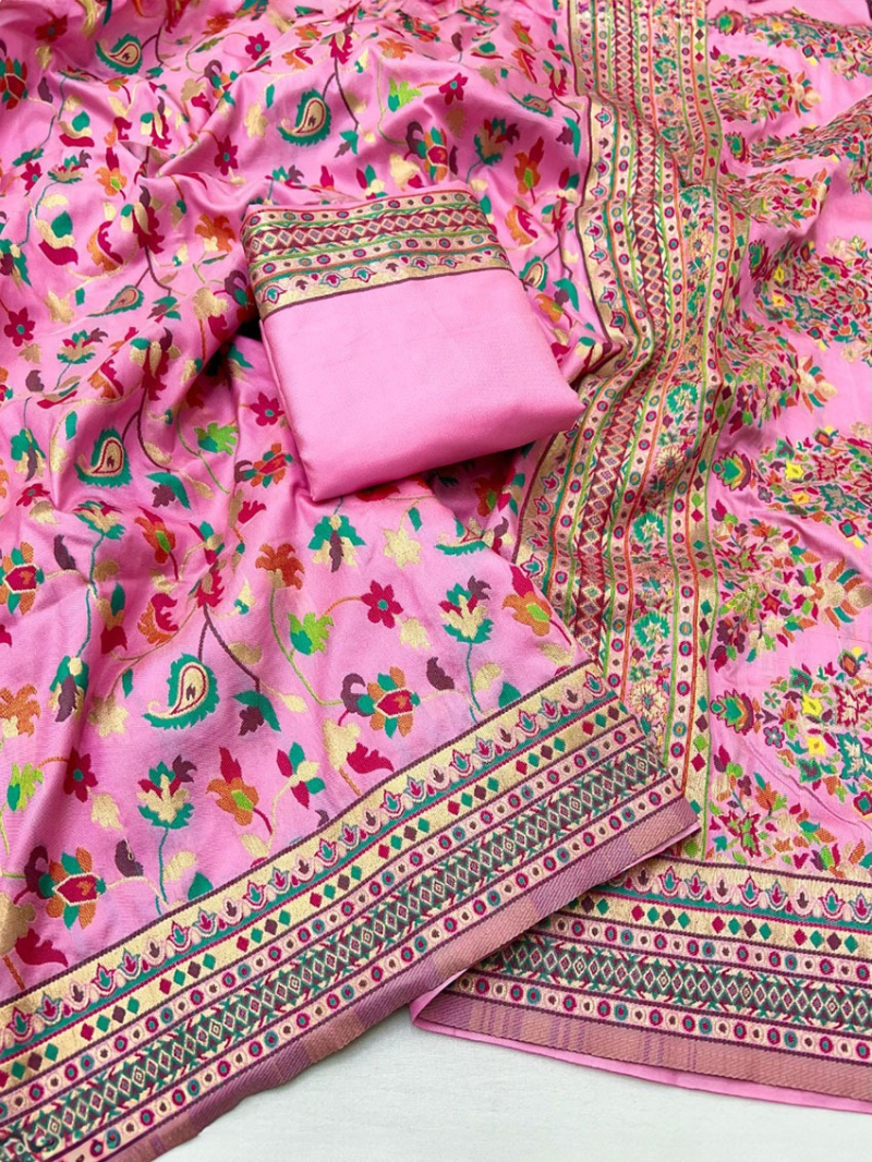 Authentic Ethnic Festive Bright Pink Graceful Pashmina Silk Saree
