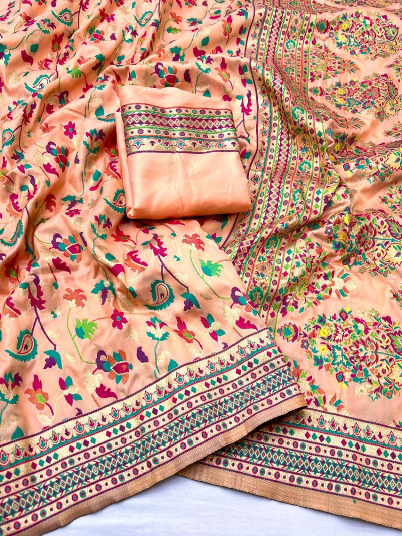Ethnic Festive Traditional Peach Graceful Pashmina Silk Saree