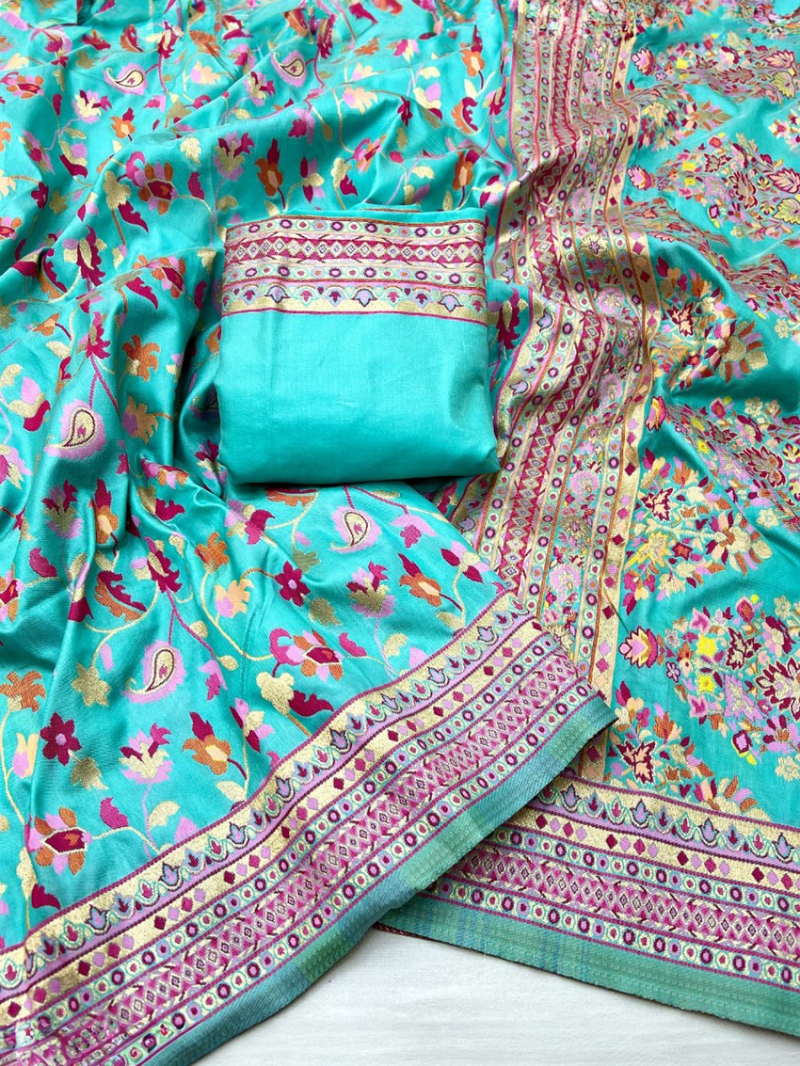 Authentic Festive Elegant Aqua Blue Pashmina Silk Saree 