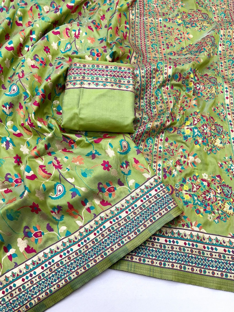 Ethnic Traditional Elegant Green Pashmina Silk Saree