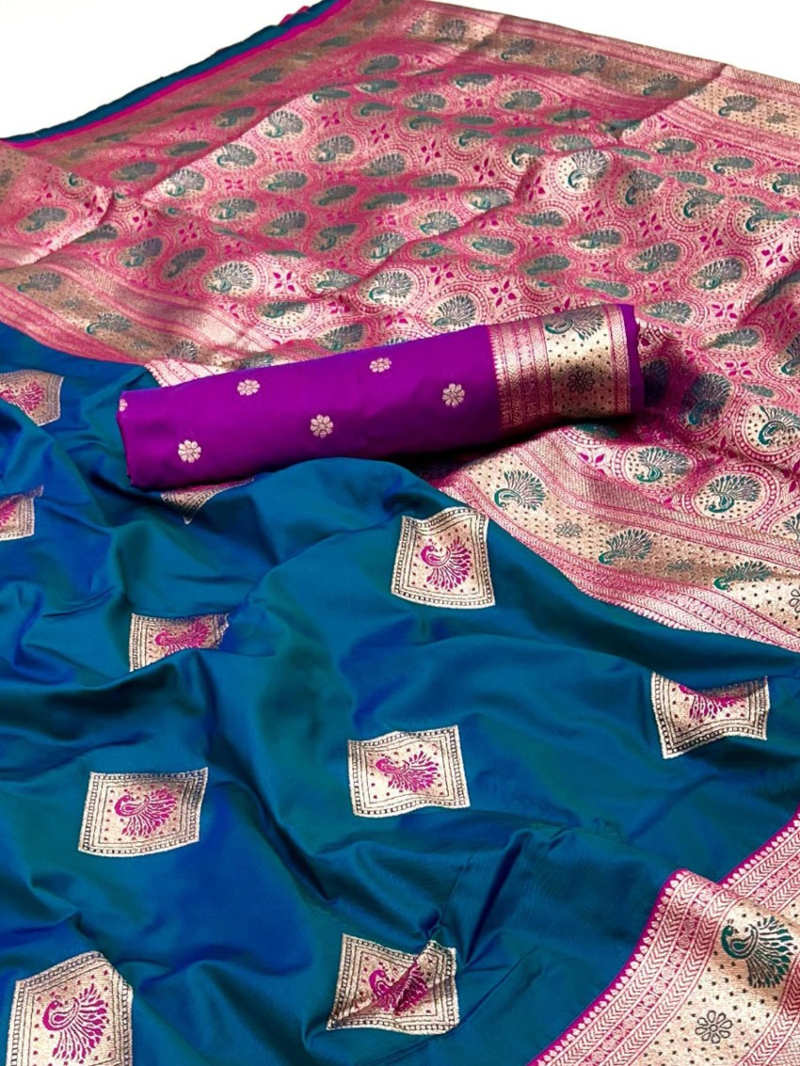 Authentic Traditional Festive Teal Blue Paithani Silk Saree