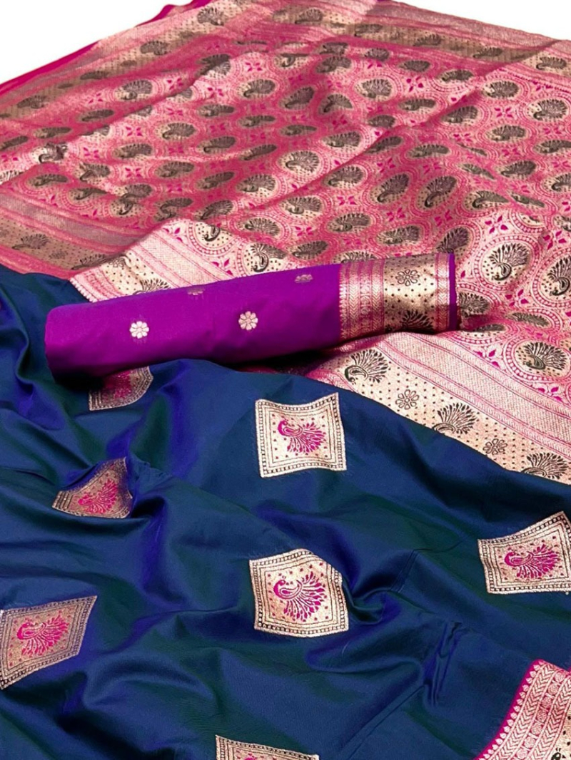 Elegant Festive Traditional Navy Blue Paithani Silk Saree