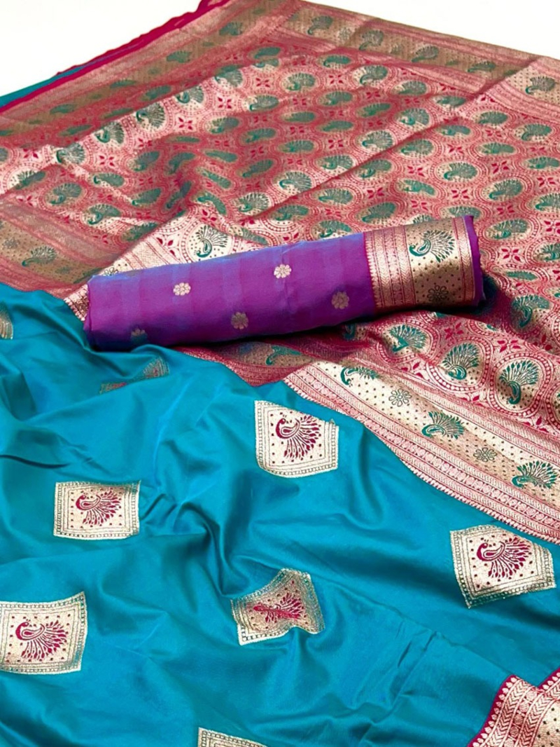 Elegant Ethnic Festive Sky Blue Paithani Silk Saree