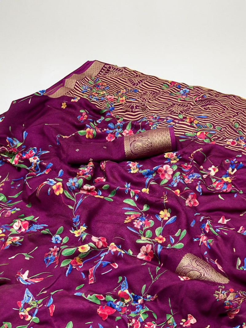 Authentic Traditional Festive Rich Wine Soft Moss Mellow Saree