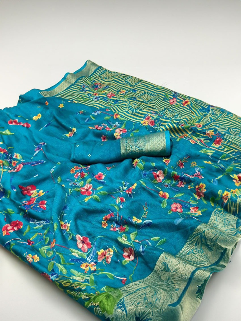 Ethnic Elegant Festive Teal Blue Soft Moss Mellow Saree