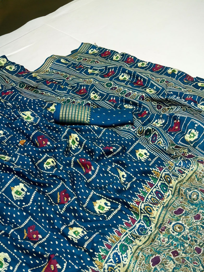 Traditional Festive Ethnic Peacock Blue Soft Moss Mellow Saree