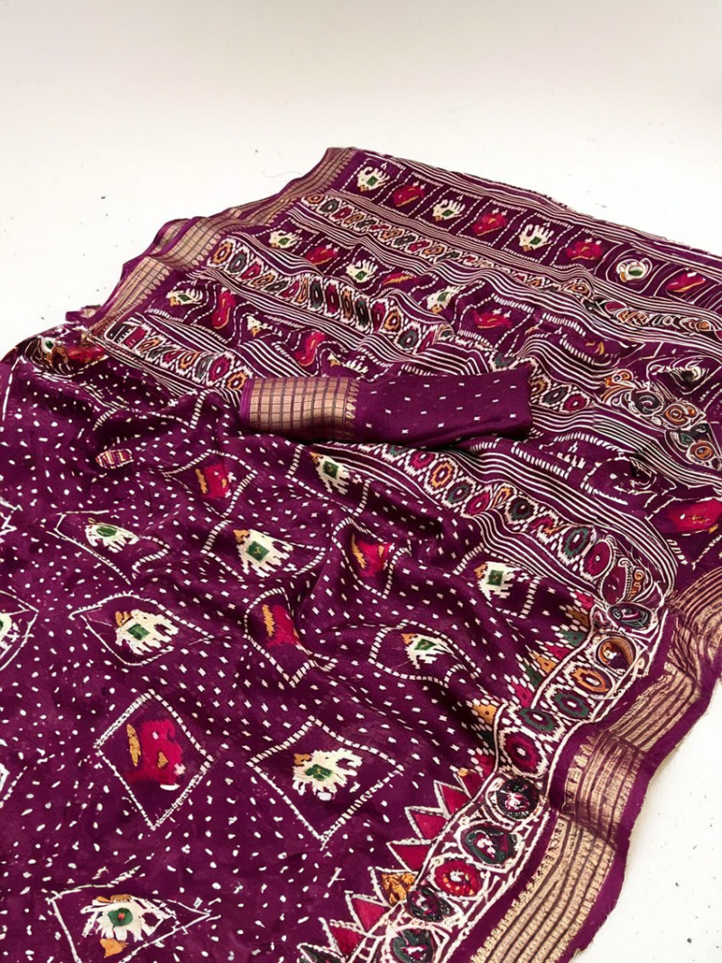 Authentic Traditional Festive Wine Soft Moss Mellow Saree