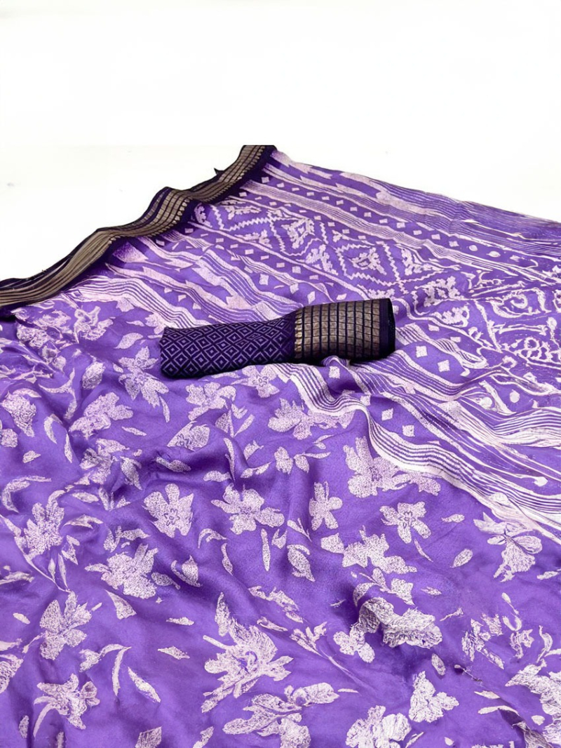Elegant Ethnic Festive Royal Purple Soft Moss Mellow Saree