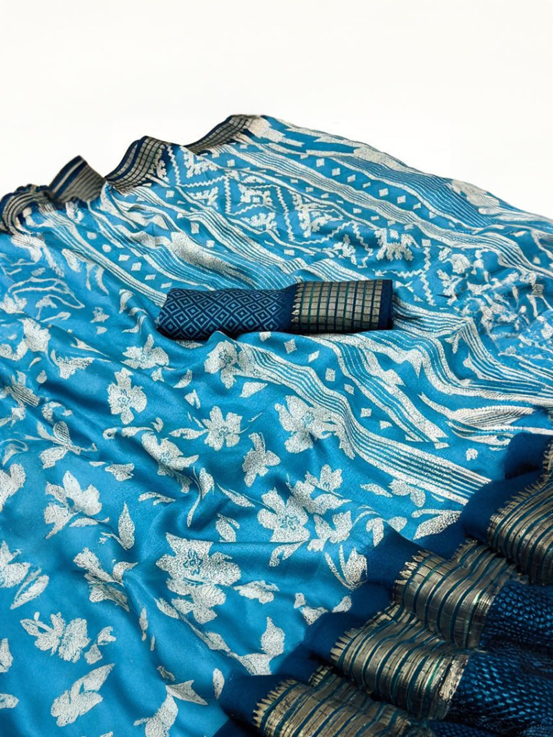 Elegant Ethnic Traditional Sky Blue Soft Moss Mellow Saree