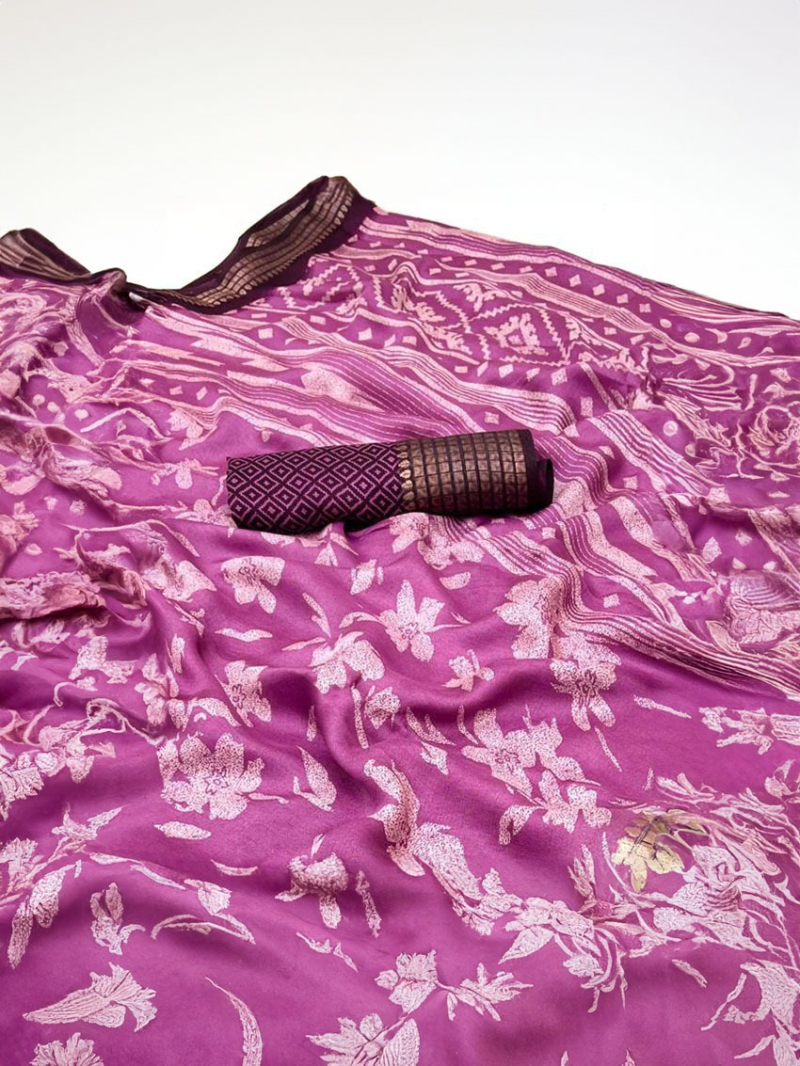 Elegant Ethnic Traditional Rose Pink Soft Moss Mellow Saree