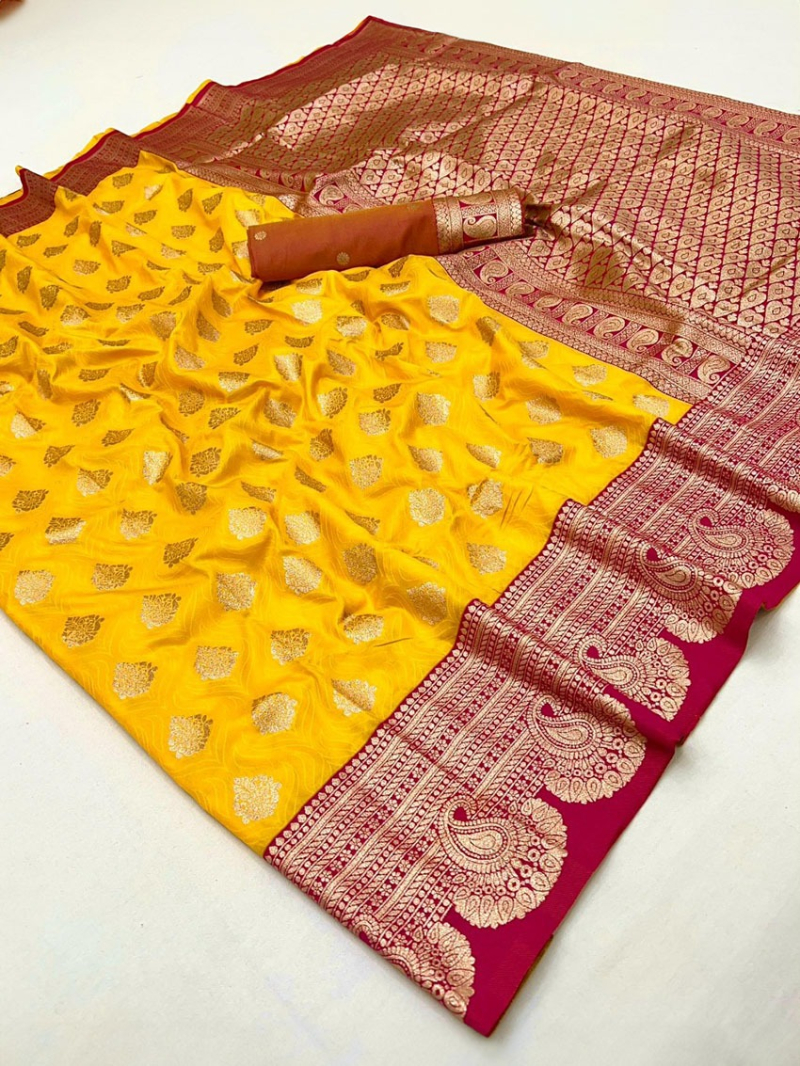 Authentic Elegant Festive Bright Yellow Patithani Silk Saree