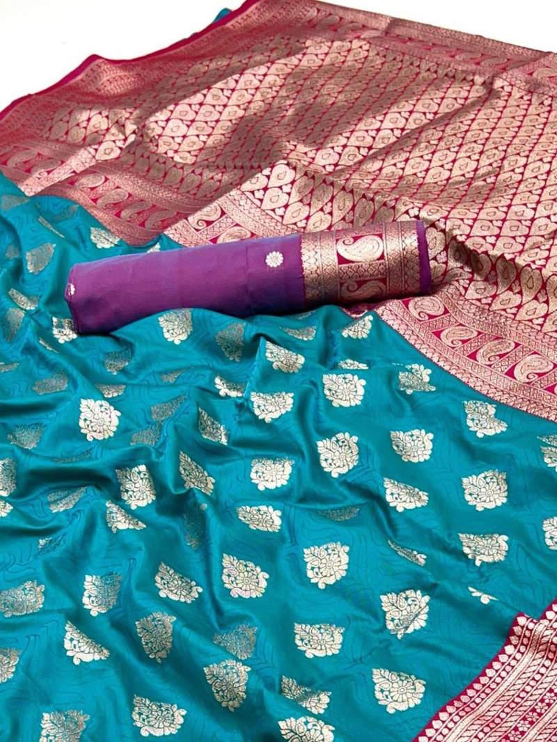Elegant Ethnic Festive Sky Teal Paithani Silk Saree