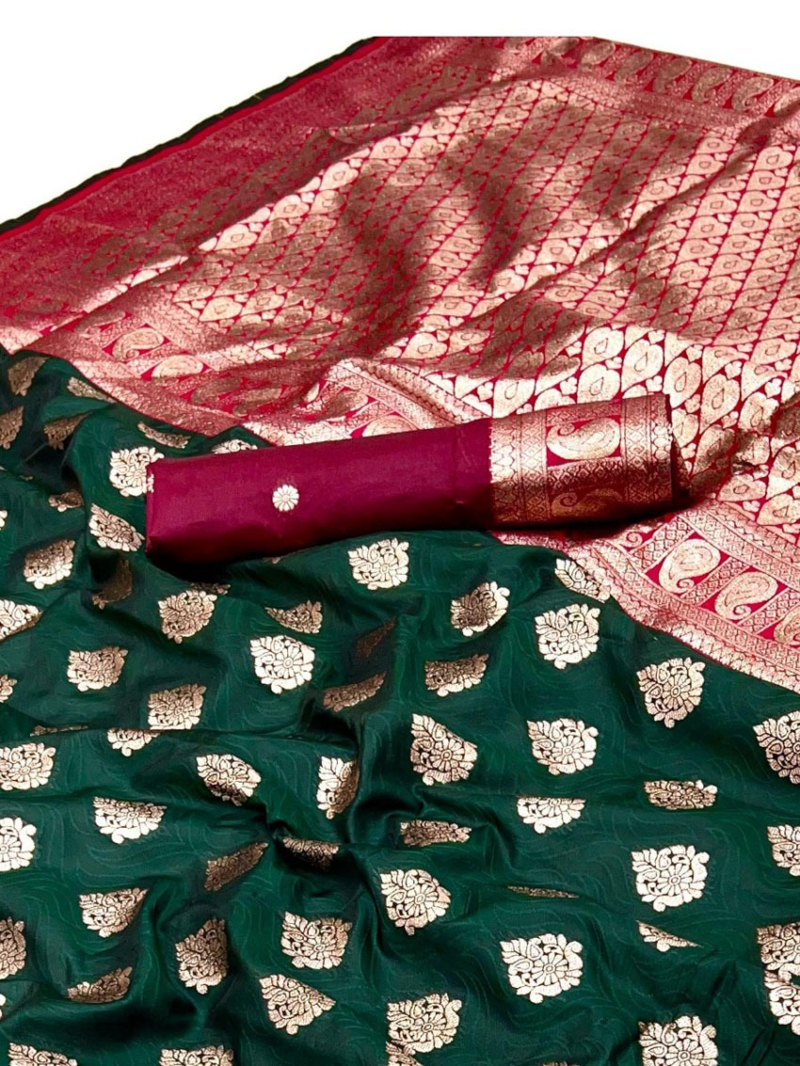 Ethnic Elegant Festive Bottle Green Paithani Silk Saree
