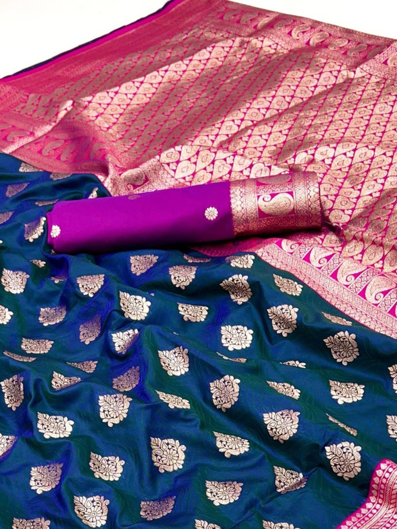 Ethnic Traditional Navy Blue Paithani Silk Saree