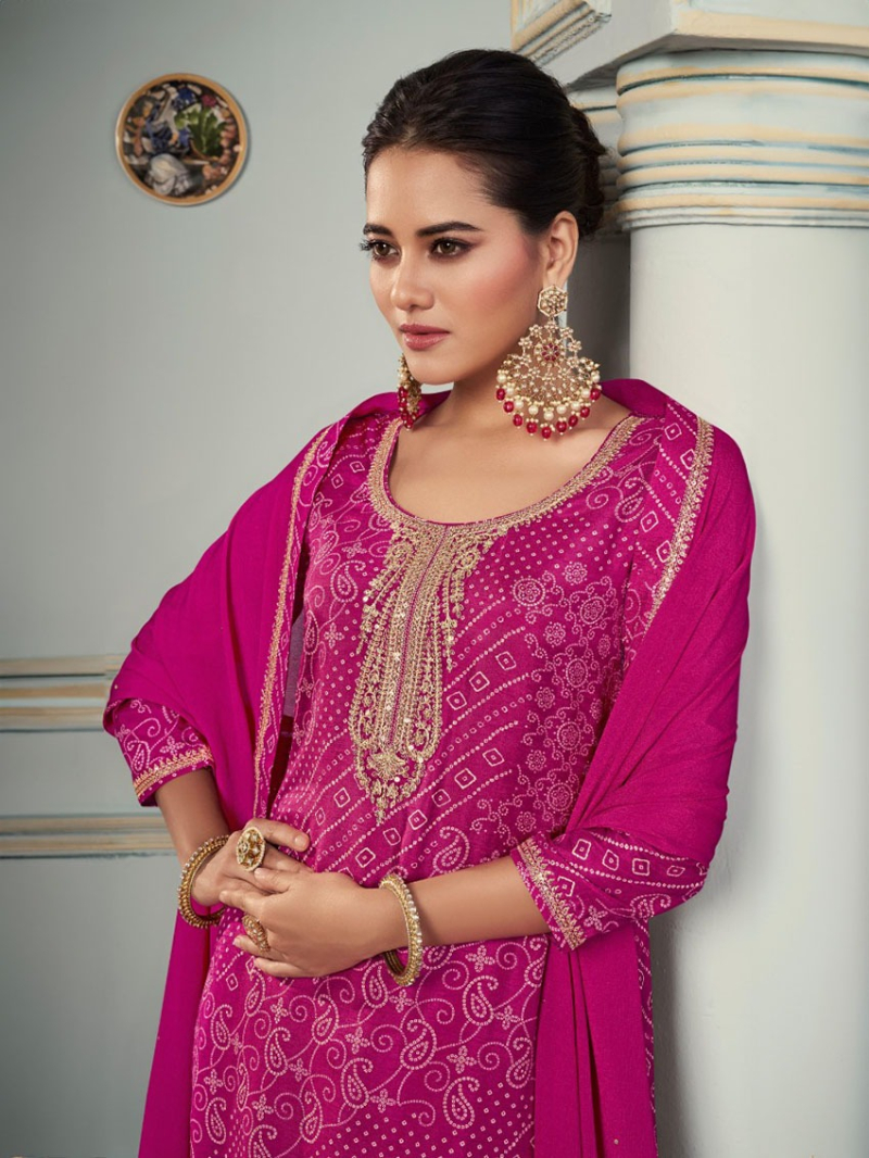 Ethnic Festive Traditional Magenta Digital Print Straight Suit