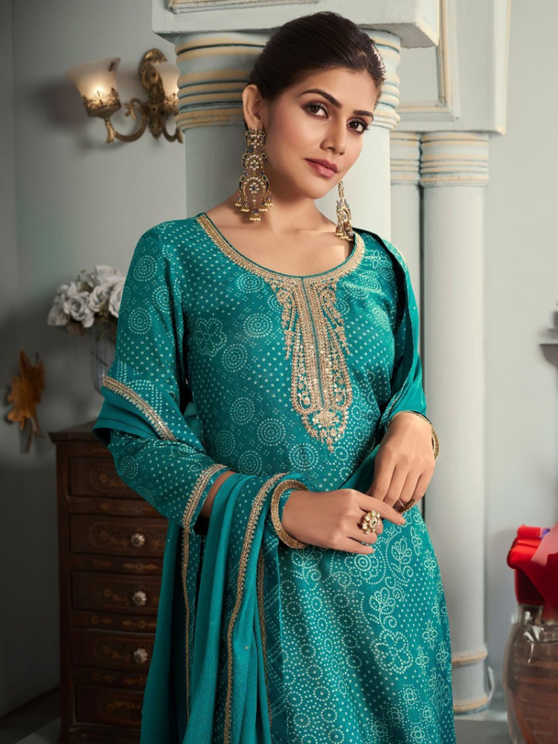 Traditional Ethnic Festive Deep Teal Green Digital Print Straight Suit