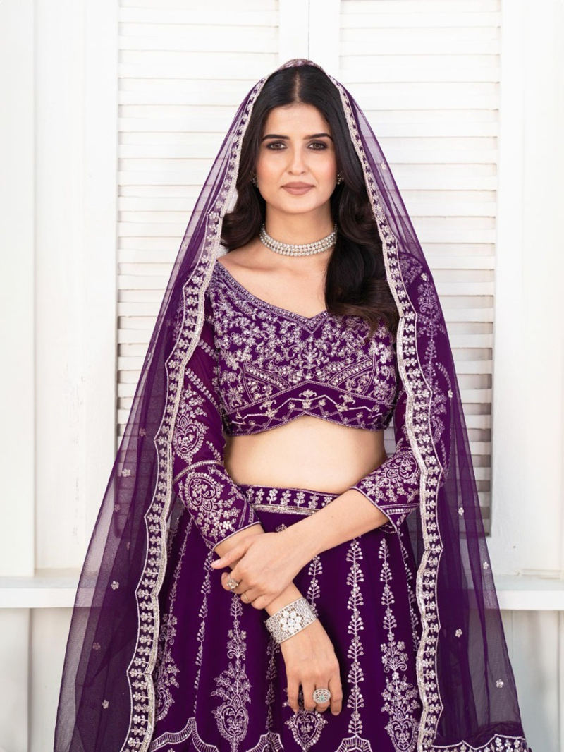 Royal Purple Faux Georgette Lehanga Suit