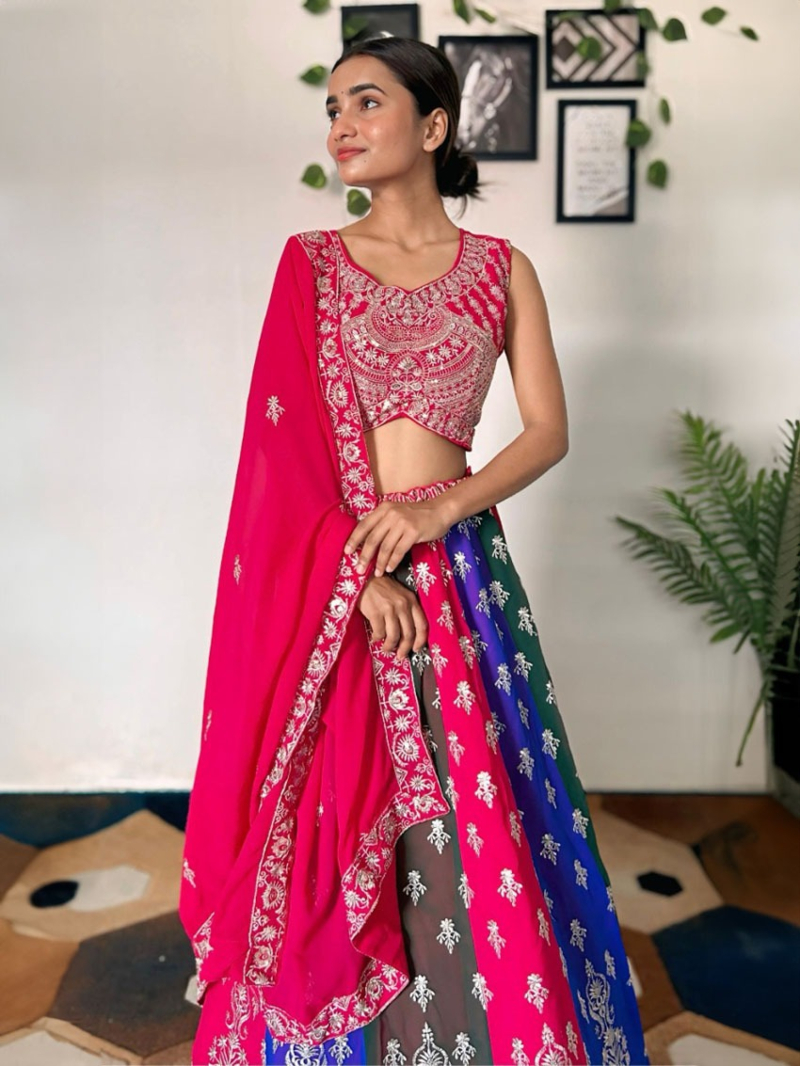 Authentic Designer Festive Multicolor Georgette Lehanga Suit