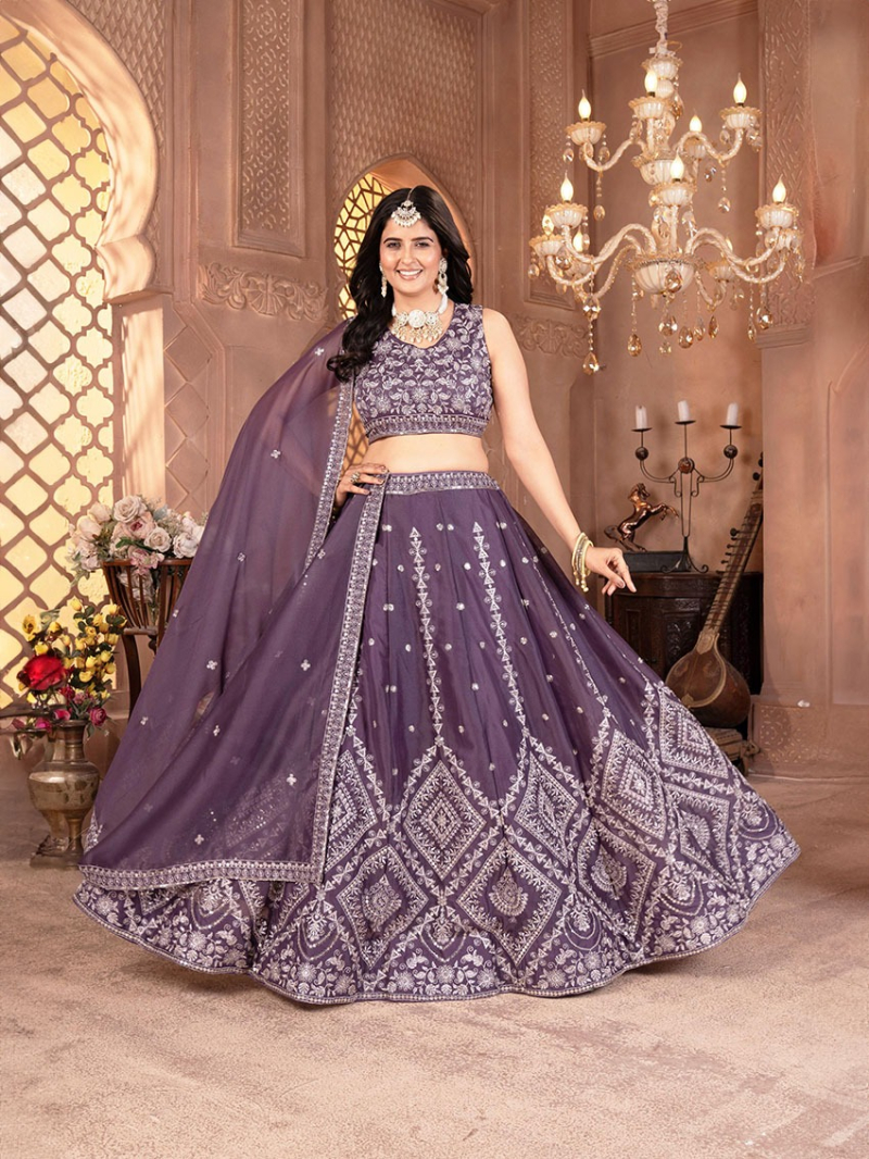 Elegant Purple Georgette Lehanga Suit