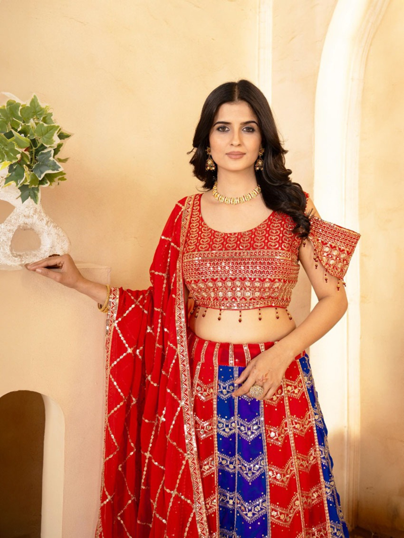 Elegant Traditional MultiColor Georgette Lehanga Suit