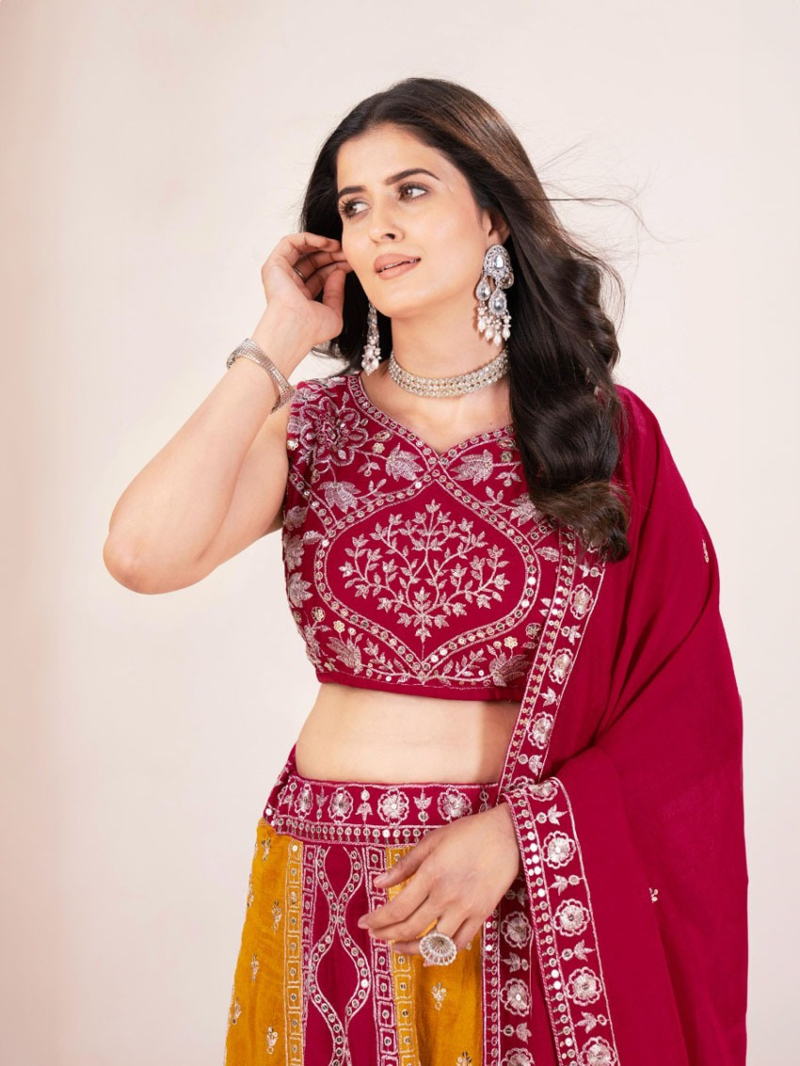 Ethnic Elegant  Traditional Maroon & Mustard Traditional Lehanga Suit