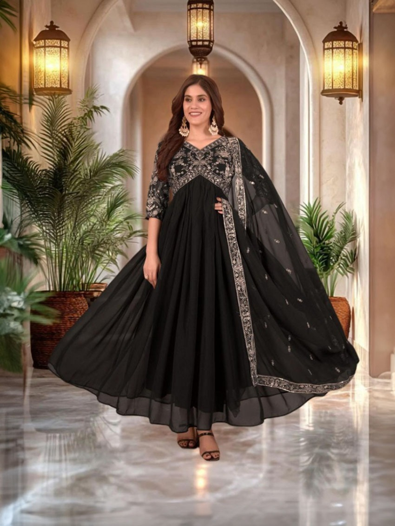 Traditional Ethnic Festive Black Georgette Anarkali Suit