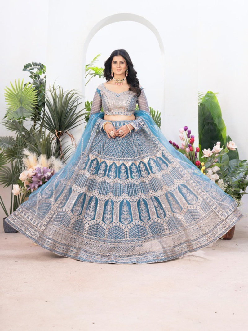 Elegant Ethnic  Aqua Blue Lehanga Suit
